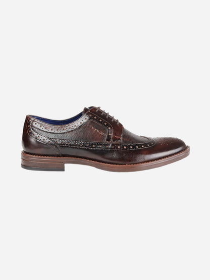 Masabih Genuine Leather Brown Casual Brogue Derby Laceup Shoes For Men