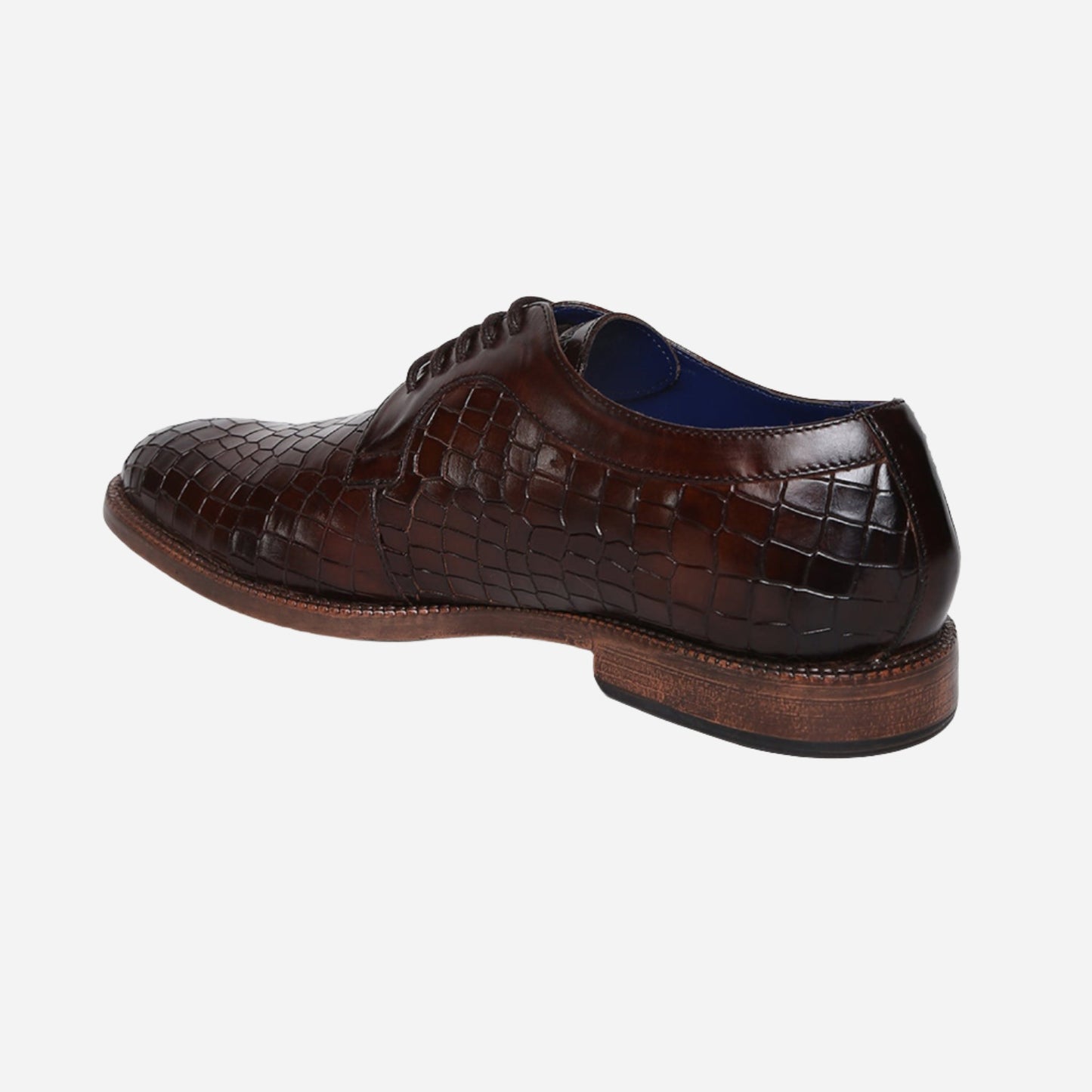 Masabih Genuine Leather Brown Printed Casual Derby Laceup Shoes For Men