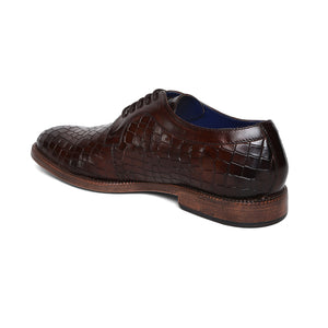 Masabih Genuine Leather Brown Printed Casual Derby Laceup Shoes For Men