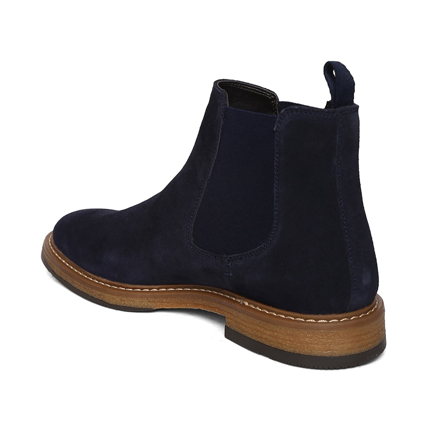 Navy Genuine Suede Leather Chelsea Elastic Boots For Men