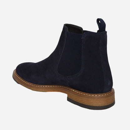 Navy Genuine Suede Leather Chelsea Elastic Boots For Men