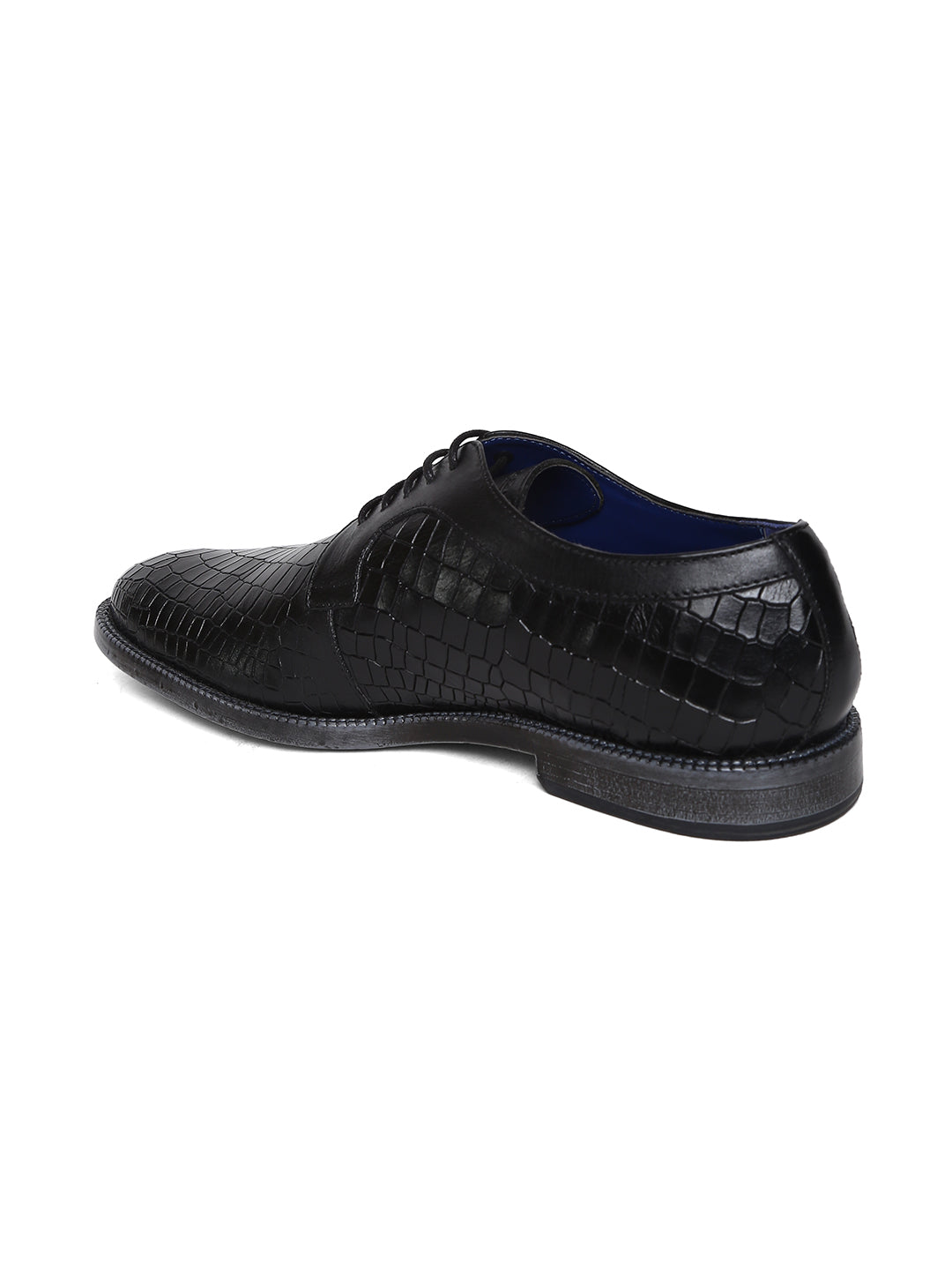 Masabih Genuine Leather Black Printed Casual Derby Laceup Shoes For Men
