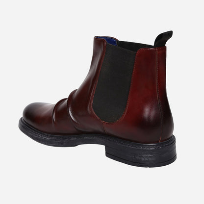 Masabih Genuine Leather Burgundy Casual Chelsea Boots with Zipper for Men