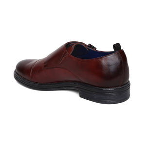 MASABIH GENUINE LEATHER BURGUNDY CASUAL DOUBLE MONK SHOES FOR MEN