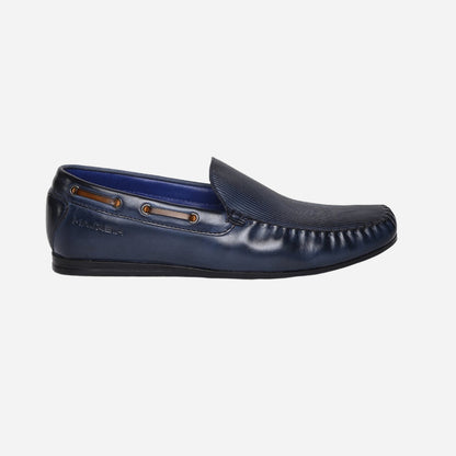 Masabih Genuine Leather Navy Mocassin Shoes with Flat Sole for Men