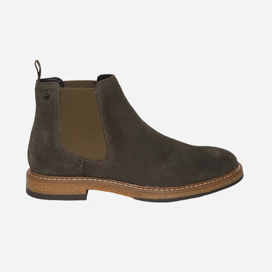 Olive Genuine Suede Leather Chelsea Elastic Boots For Men