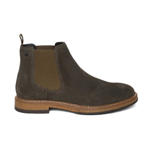 Olive Genuine Suede Leather Chelsea Elastic Boots For Men
