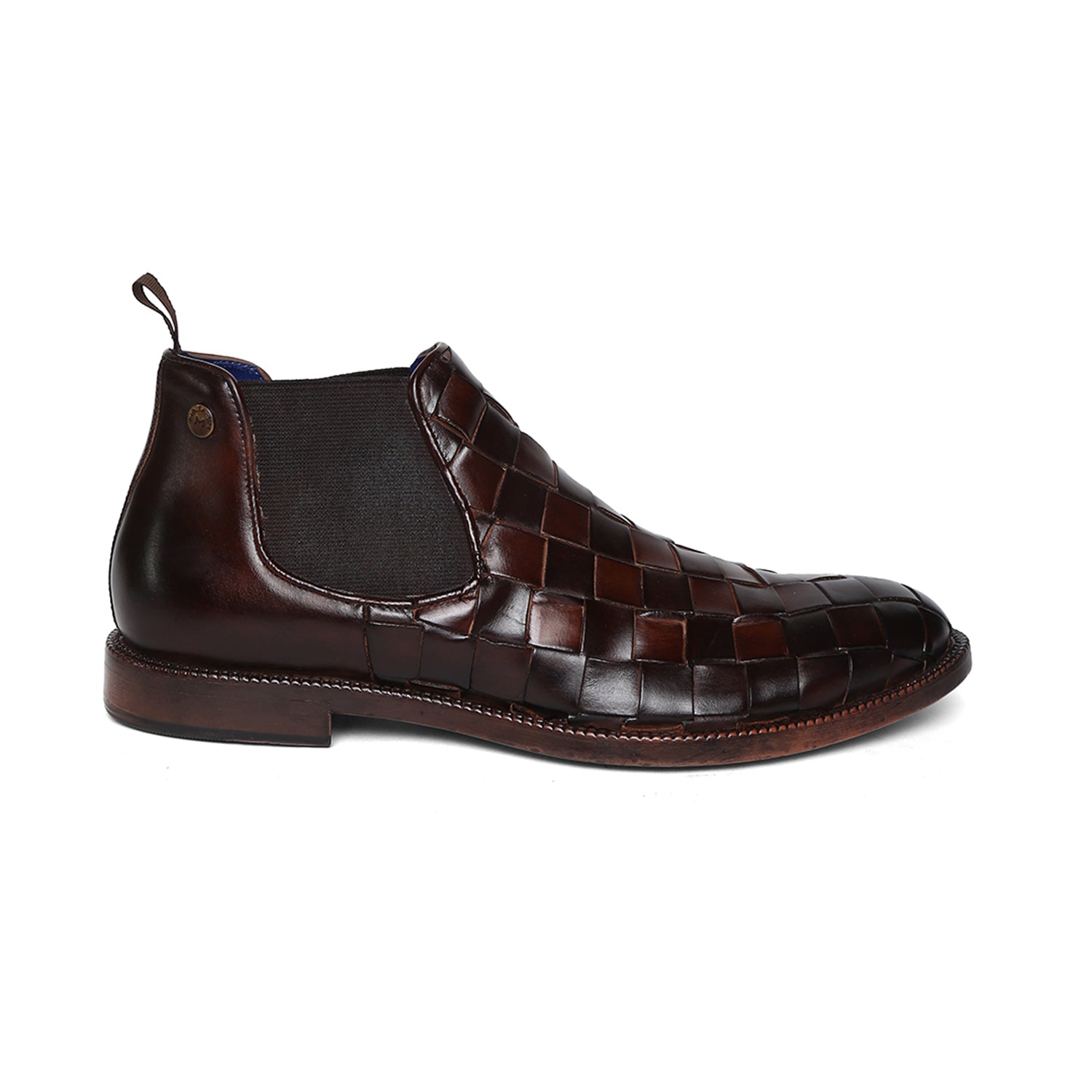Masabih Genuine Leather Brown Braided Chelsea Boots for Men