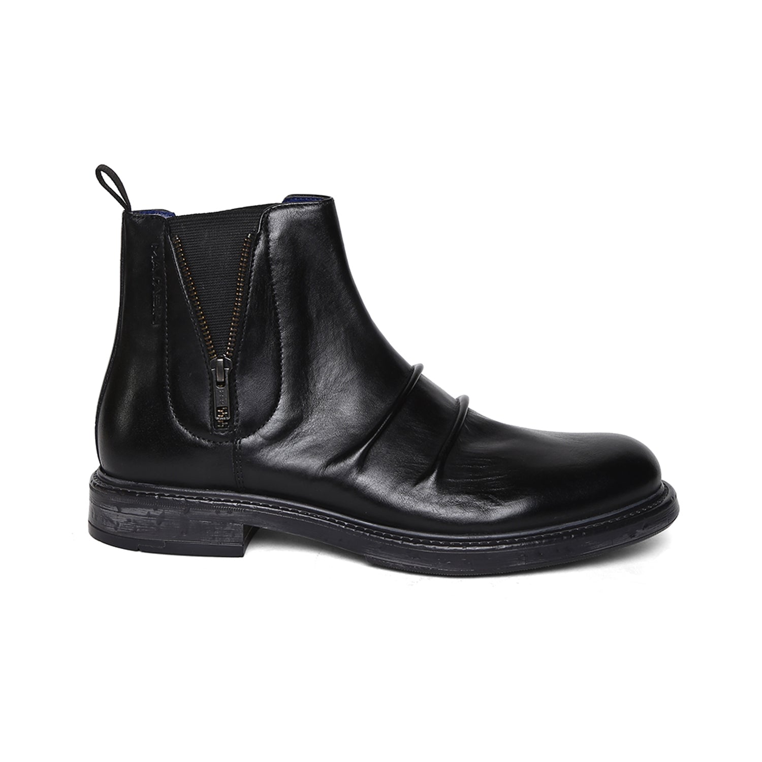 Masabih Genuine Leather Black Casual Chelsea Boots with Zipper for Men