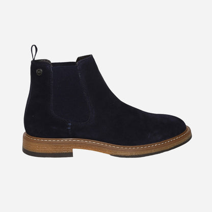 Navy Genuine Suede Leather Chelsea Elastic Boots For Men