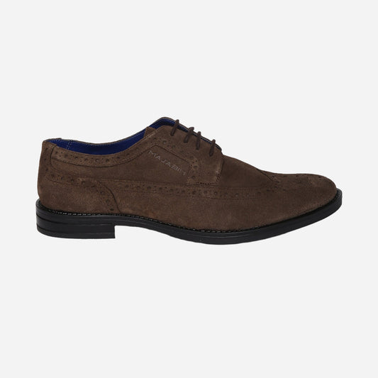 Masabih Suede Leather Brown Derby Laceup Shoes For Men