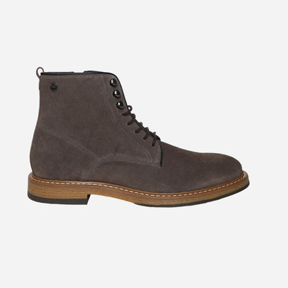 Grey Genuine Suede Leather Laceup Boots For Men With  Zip Fastening