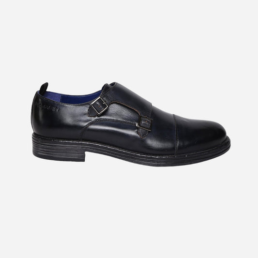 MASABIH GENUINE LEATHER NAVY CASUAL DOUBLE MONK SHOES FOR MEN