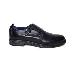 MASABIH GENUINE LEATHER NAVY CASUAL DOUBLE MONK SHOES FOR MEN