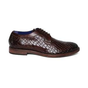 Masabih Genuine Leather Brown Printed Casual Derby Laceup Shoes For Men