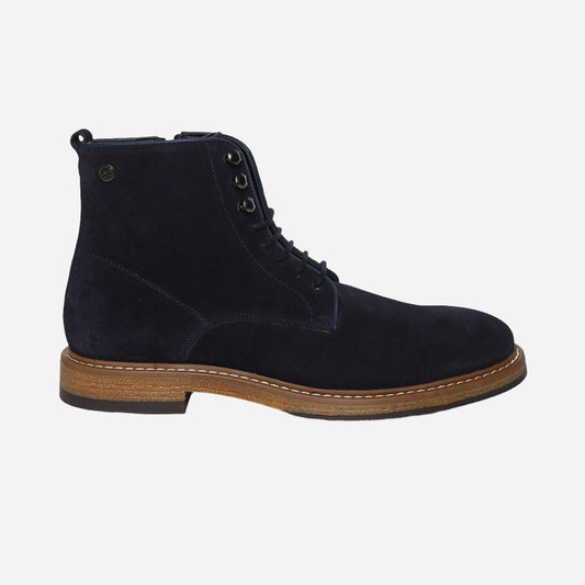 Navy Genuine Suede Leather Laceup Boots For Men With  Zip Fastening