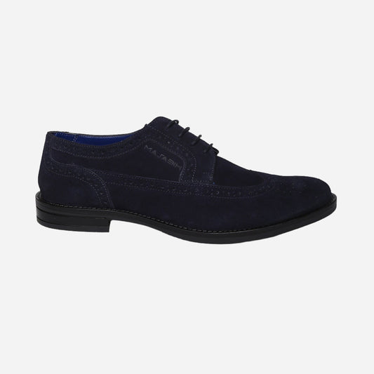 Masabih Suede Leather Navy Derby Laceup Shoes For Men