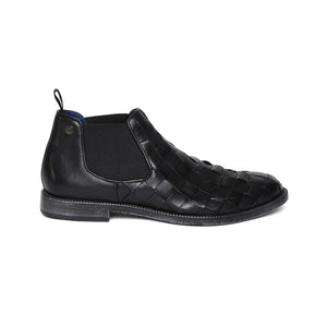 Masabih Genuine Leather Black Braided Chelsea Boots for Men
