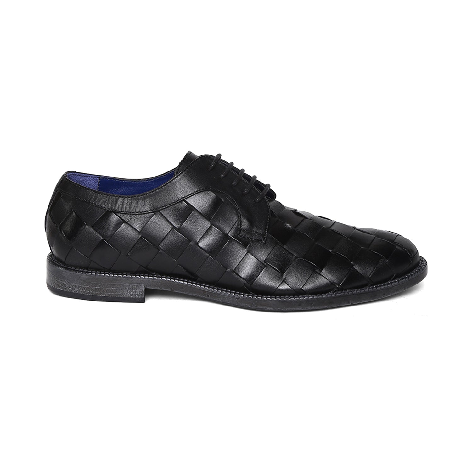 Masabih Genuine Leather Black Inter Lacing Casual Derby Laceup Shoes For Men