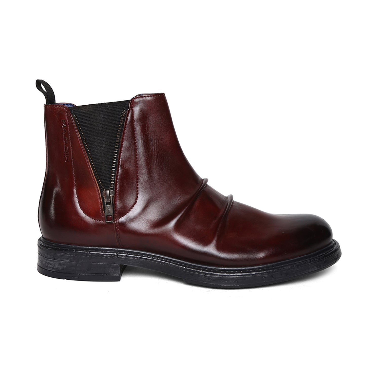 Masabih Genuine Leather Burgundy Casual Chelsea Boots with Zipper for Men