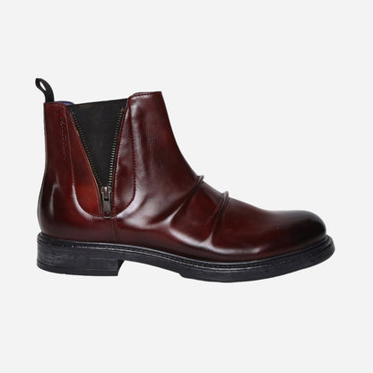 Masabih Genuine Leather Burgundy Casual Chelsea Boots with Zipper for Men