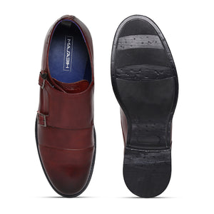 MASABIH GENUINE LEATHER BURGUNDY CASUAL DOUBLE MONK SHOES FOR MEN