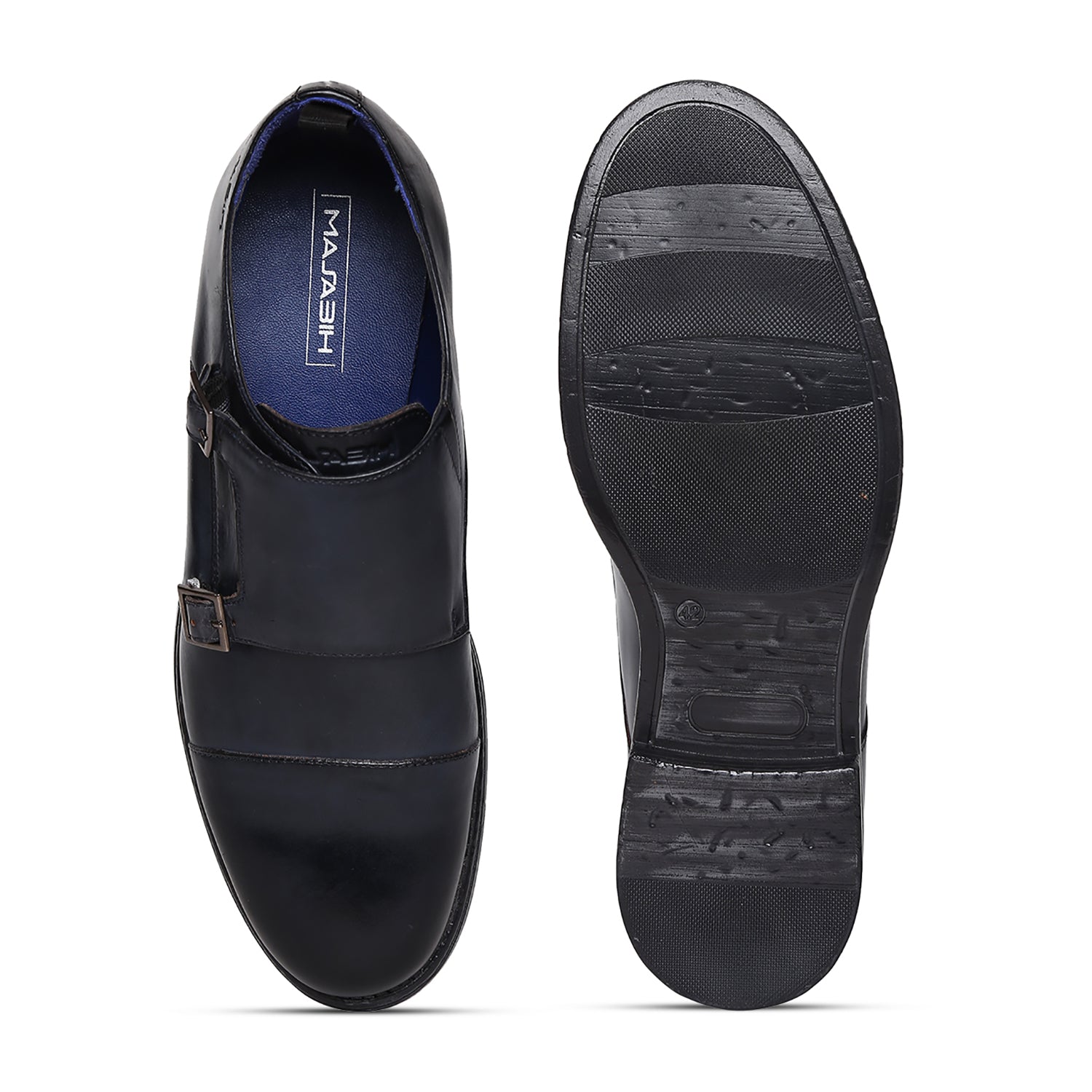 MASABIH GENUINE LEATHER NAVY CASUAL DOUBLE MONK SHOES FOR MEN