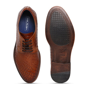 Masabih Genuine Leather Tan Printed Casual Derby Laceup Shoes For Men