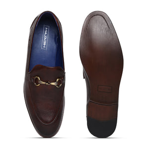 Masabih Genuine Milled Leather Brown Loafer Slipon Shoes for Men