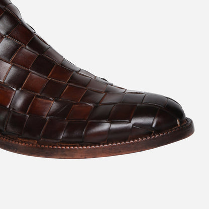 Masabih Genuine Leather Brown Braided Chelsea Boots for Men