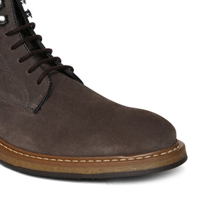 Grey Genuine Suede Leather Laceup Boots For Men With  Zip Fastening