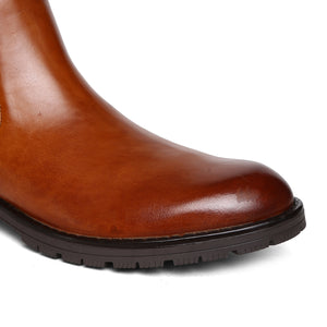 Ankle Length Genuine Leather Men Tan Chelsea Boots