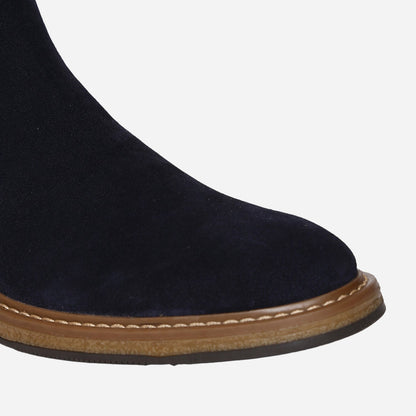 Navy Genuine Suede Leather Chelsea Elastic Boots For Men