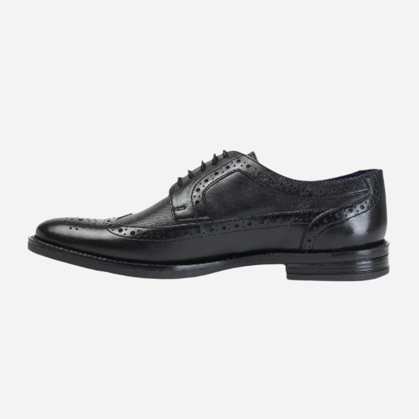 Masabih Genuine Leather Black Casual Brogue Derby Laceup Shoes For Men