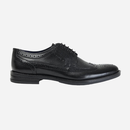 Masabih Genuine Leather Black Casual Brogue Derby Laceup Shoes For Men