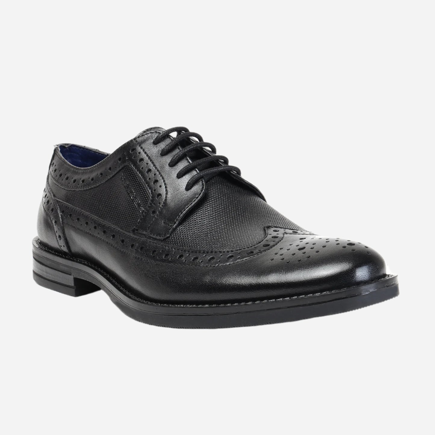 Masabih Genuine Leather Black Casual Brogue Derby Laceup Shoes For Men