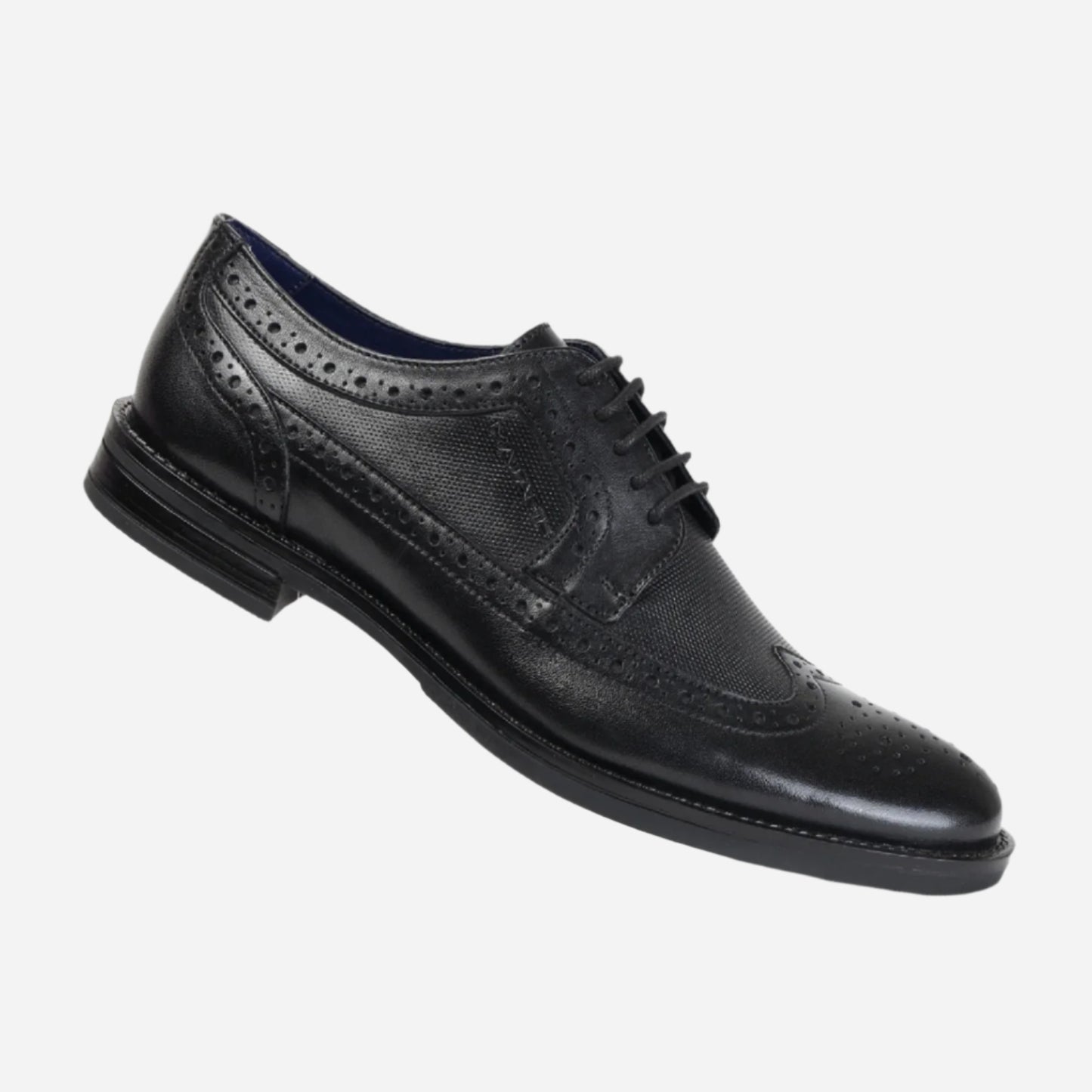 Masabih Genuine Leather Black Casual Brogue Derby Laceup Shoes For Men