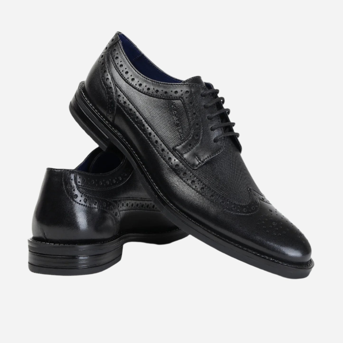 Masabih Genuine Leather Black Casual Brogue Derby Laceup Shoes For Men