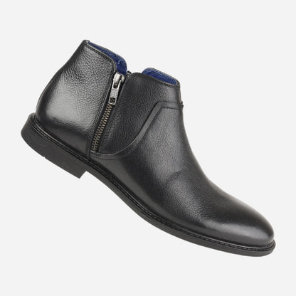 Masabih Genuine Leather Black Biker Ankle Zipper Boots for Men