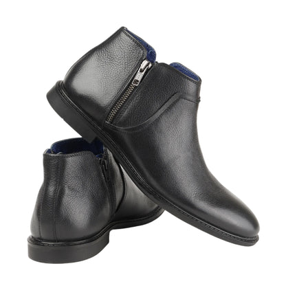 Masabih Genuine Leather Black Biker Ankle Zipper Boots for Men
