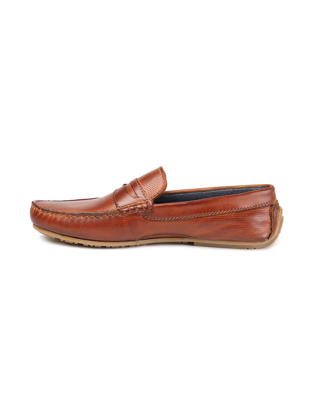 MASABIH Tan Genuine Leather Mocassin Shoes with Flat Sole for Men