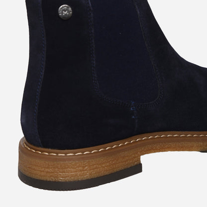 Navy Genuine Suede Leather Chelsea Elastic Boots For Men