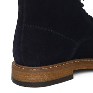 Navy Genuine Suede Leather Laceup Boots For Men With  Zip Fastening