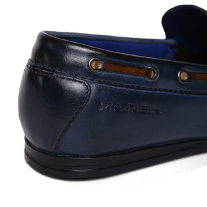 Masabih Genuine Leather Navy Mocassin Shoes with Flat Sole for Men