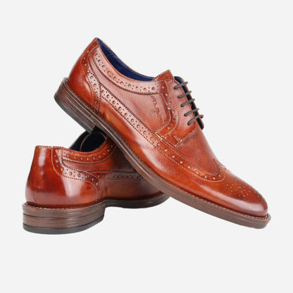 Masabih Genuine Leather Tan Casual Brogue Derby Laceup Shoes For Men