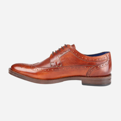 Masabih Genuine Leather Tan Casual Brogue Derby Laceup Shoes For Men