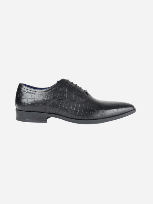 Masabih Genuine Leather Black Crocodile Printed Casual Oxford Laceup Shoes For Men