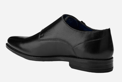 Masabih Genuine Leather Black Casual Double Monk Shoes for Men