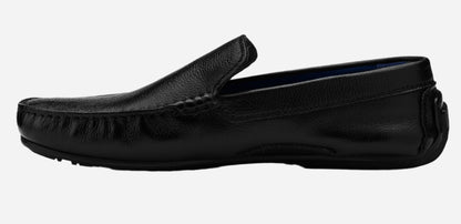 Masabih Genuine Leather Black Mocassin Shoes with Flat Sole for Men