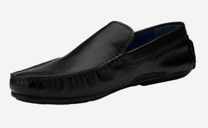 Masabih Genuine Leather Black Mocassin Shoes with Flat Sole for Men